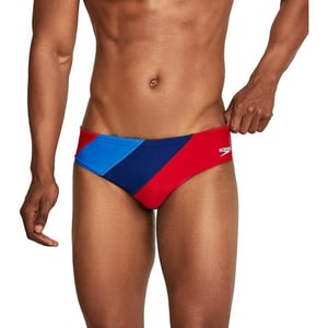 Speedo Mens Swimsuit Brief PowerFlex Eco SolarBlock RedWhiteBlue