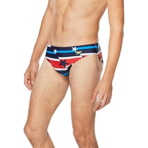 Speedo Mens Swimsuit Brief PowerFlex Eco SolarRed White Blue