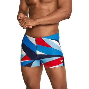 Speedo Mens Swimsuit Square Leg PrintedDrift RedWhiteBlue