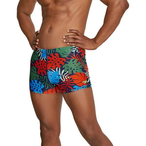 Speedo Mens Swimsuit Square Leg PrintedPalm Dark Ivy