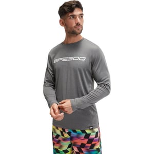 Speedo Mens Uv Swim Shirt Graphic Long Sleeve TeeStacked Logo Anthracite