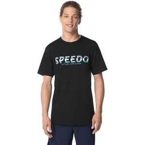 Speedo Mens Uv Swim Shirt Graphic Short Sleeve TeeBlock Black Eco