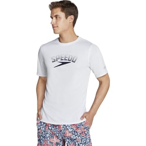 Speedo Mens Uv Swim Shirt Graphic Short Sleeve TeeNew White