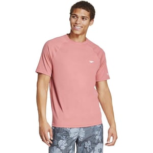 Speedo Mens Uv Swim Shirt Short Sleeve Regular Fit SolidFaded Rose