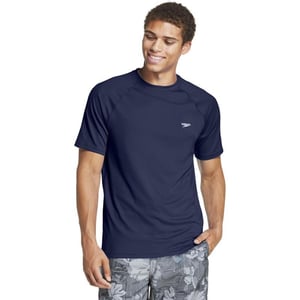 Speedo Mens Uv Swim Shirt Short Sleeve Regular Fit SolidPeacoat