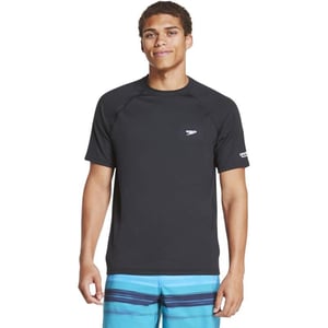 Speedo Mens Uv Swim Shirt Short Sleeve Regular Fit SolidSpeedo Black