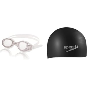 Speedo UnisexAdult Swim Cap Silicone Long HairSpeedo Black w Clear Hydrospex Goggle