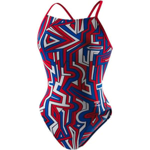 Speedo Women Conquers All Touch Back SwimsuitNavyRedWhite