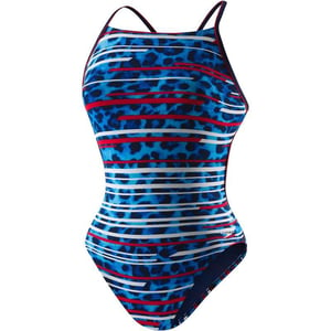 Speedo Womens Flow Control Cross Back Endurance one Piece SwimsuitGot You NavyRedWhite