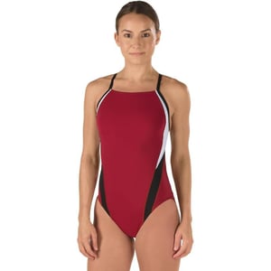 Speedo Womens Launch Splice Cross Back Endurance SwimsuitMaroonBlack