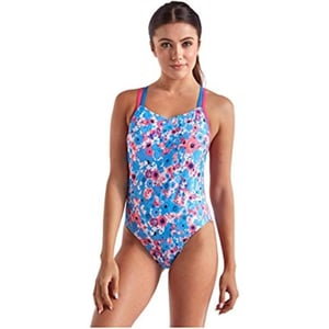 Speedo Womens Missy Franklin Signature Collection Endurance Lite Double Cross Back One Piece SwimsuitBluePink Minimal