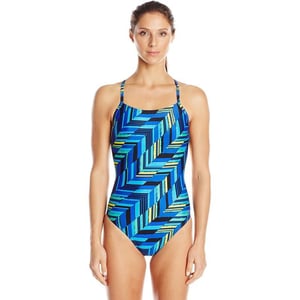 Speedo Womens Power Flex Eco Angles FreeBack OnePiece SwimsuitDeep