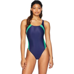 Speedo Womens Powerflex Eco Taper Splice Pulse Back One Piece SwimsuitBlueGreen