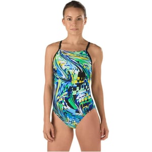 Speedo Womens Pro lt Rainbow dust Free Back one Piece SwimsuitRio Dreams Blue