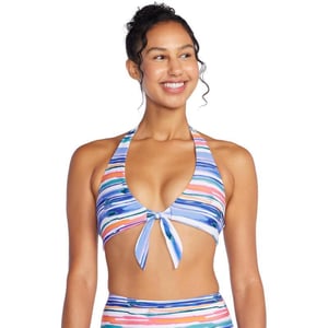 Speedo Womens Swimsuit Bikini Top VNeck HalterBrushed Stripe