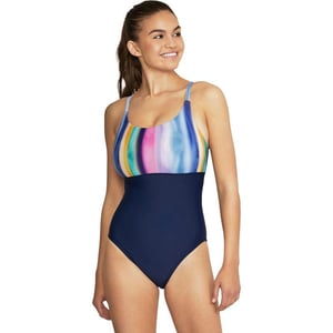 Speedo Womens Swimsuit One Piece Adjustable Square Neck Contemporary CutPorcelain