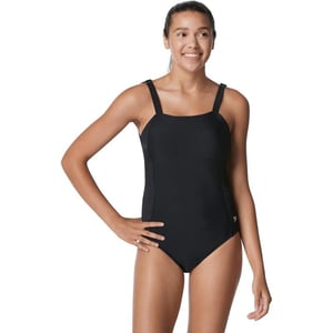 Speedo Womens Swimsuit One Piece Adjustable Square Neck Contemporary CutRib Speedo Black