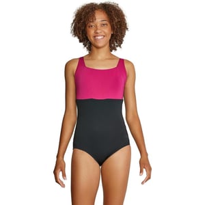 Speedo Womens Swimsuit One Piece Adjustable Square Neck Moderate CutSpeedo BlackFuchsia