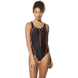 Speedo Womens Swimsuit One Piece Creora Highclo Quantum Splice High Cut SolidMdZip Poppy Red