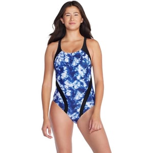 Speedo Womens Swimsuit One Piece Creora Highclo Quantum Splice High Cut SolidSeaswept Tie Dye