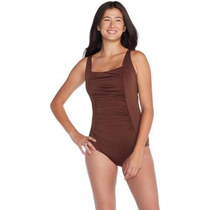 Speedo Womens Swimsuit One Piece Endurance Shirred Tank Moderate CutSimple Brown