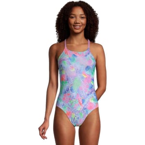 Speedo Womens Swimsuit One Piece Endurance Turnz Tie Back PrintedRainbow Brights