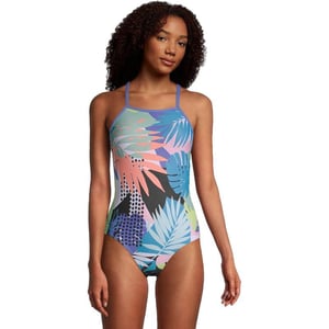 Speedo Womens Swimsuit One Piece Endurance X Back PrintedBlackTurquoise