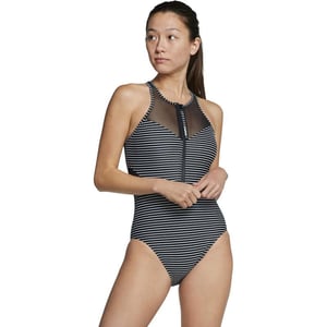 Speedo Womens Swimsuit One Piece High Neck Contemporary CutBlackWhite Zip