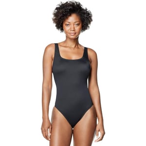 Speedo Womens Swimsuit One Piece Logo Back Strap Contemporary CutRib Speedo Black