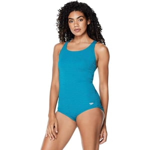 Speedo Womens Swimsuit One Piece Pebble Texture Crossback Moderate CutOcean Depths