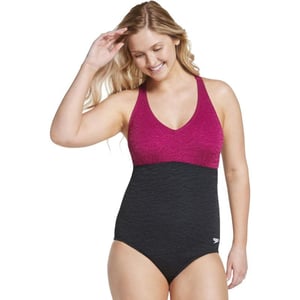 Speedo Womens Swimsuit One Piece Pebble Texture Crossback Moderate CutRaspberry Radiance