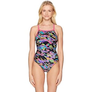 Speedo Womens Swimsuit One Piece Prolt Propel Back PrintedDiscontinuedBlackHot Pink