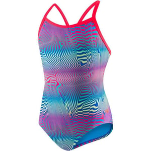 Speedo Womens Swimsuit One Piece Prolt Propel Back PrintedDiscontinuedBlueRed