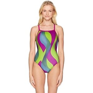 Speedo Womens Swimsuit One Piece Prolt Propel Back PrintedDiscontinuedBlueYellow