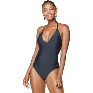 Speedo Womens Swimsuit One Piece VNeck Halter Contemporary CutSpeedo Black