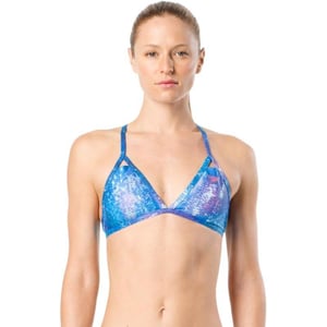 Speedo Womens Swimsuit Top Triangle Bikini Endurance Lite Tie Back PrintDiscontinuedBlue Sky Turnz