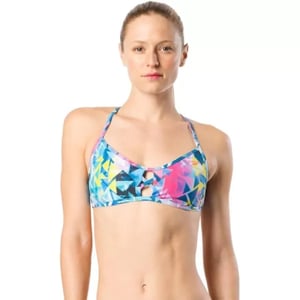 Speedo Womens Swimsuit Top Bikini Endurance Lite Tie Back PrintGreyAqua