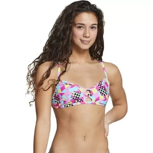 Speedo Womens Swimsuit Top Bikini Endurance Lite Tie Back PrintPinkTurquiose