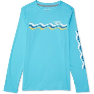 Speedo Boys UV Swim Shirt Long Sleeve Tee GraphicBlue Atoll