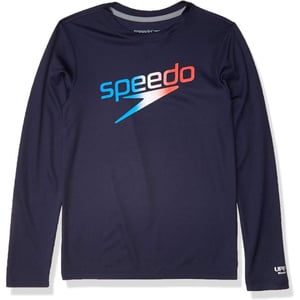 Speedo Boys UV Swim Shirt Long Sleeve Tee GraphicRedWhiteBlue