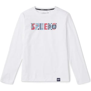 Speedo Boys UV Swim Shirt Long Sleeve Tee GraphicRwb White