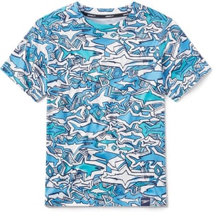 Speedo Boys Uv Swim Shirt Short Sleeve Tee GraphicShark Chalk Scuba Blue