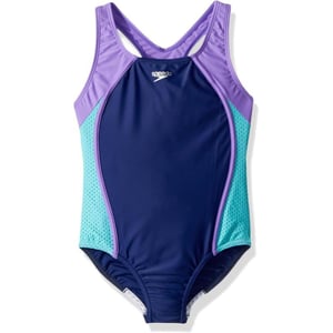 Speedo Girls Swimsuit One Piece Mesh Splice Thick StrapBlue Harmony