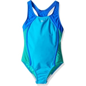 Speedo Girls Swimsuit One Piece Mesh Splice Thick StrapCyan