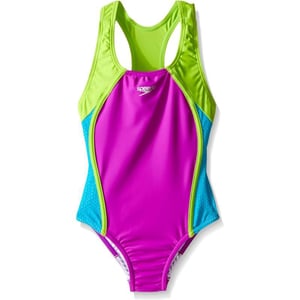 Speedo Girls Swimsuit One Piece Mesh Splice Thick StrapElectric Purple