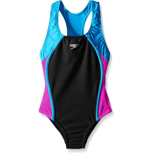 Speedo Girls Swimsuit One Piece Mesh Splice Thick StrapSpeedo Black