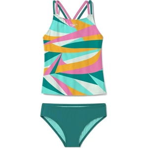 Speedo Girls Swimsuit Two Piece Tankini Thin StrapWavy Enamel Blue