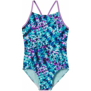 Speedo Girls Thin Strap One Piece SwimsuitDeep AquaPurple