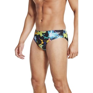 Speedo Mens Swimsuit Brief Endurance Lite Turnz PrintedBlackYellow