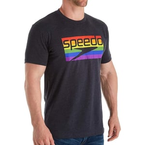 Speedo UnisexAdult TShirt Short Sleeve Crew Neck Pride GraphicRainbow Brights Grey